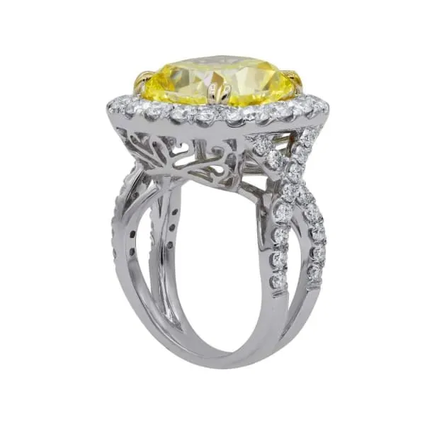 Diamond Engagement Ring Set in 18K White Gold 1013ct tw Fancy Yellow Cushion Cut Round Brilliant Natural Diamonds Diamond Source NYC Rings Diamond Engagement Ring Set in 18K White Gold 1013ct tw Fancy Yellow Cushion Cut Round Brilliant Natural Diamonds Diamond Source NYC Rings