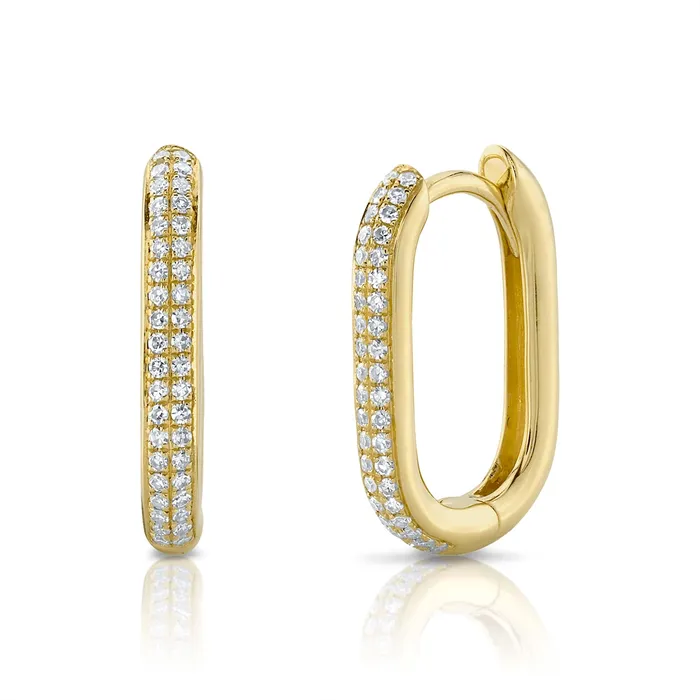 Earrings 14K Yellow Gold Diamond Oblong Hoop Earrings Meierotto Jewelers
