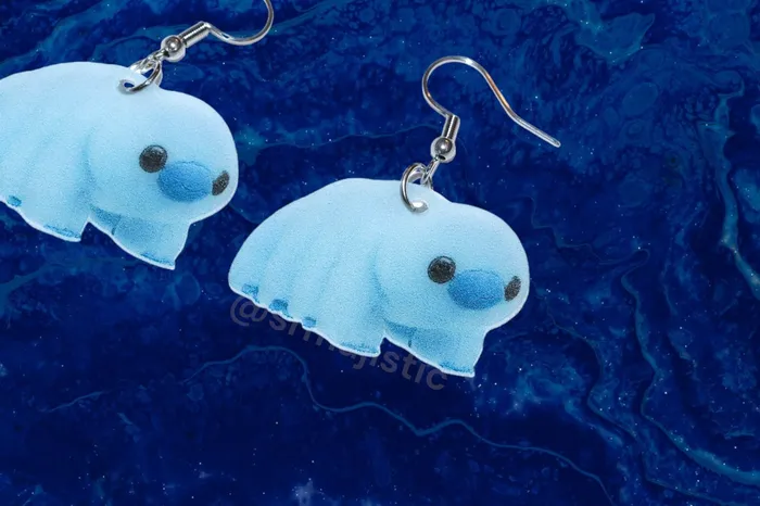 Earrings Build a Bear Water Bear Plush 2D Character Handmade Earrings Sam Makes Things
