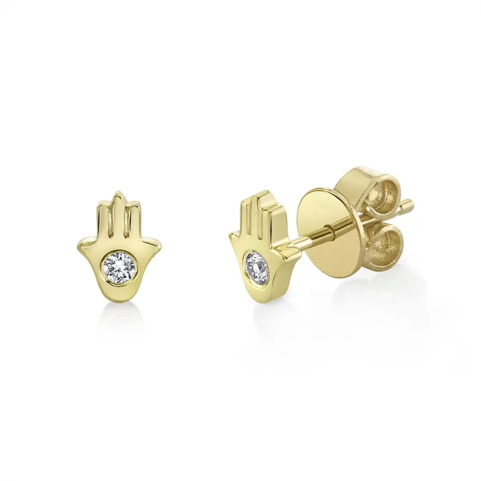 Earrings Meierotto Jewelers 14K Yellow Gold Diamond Hamsa Stud Earrings