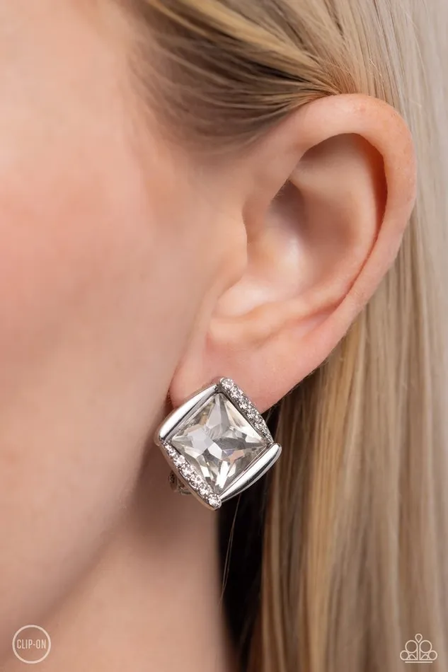 Earrings Paparazzi Jewelry Paparazzi Earring Sparkle Squared White
