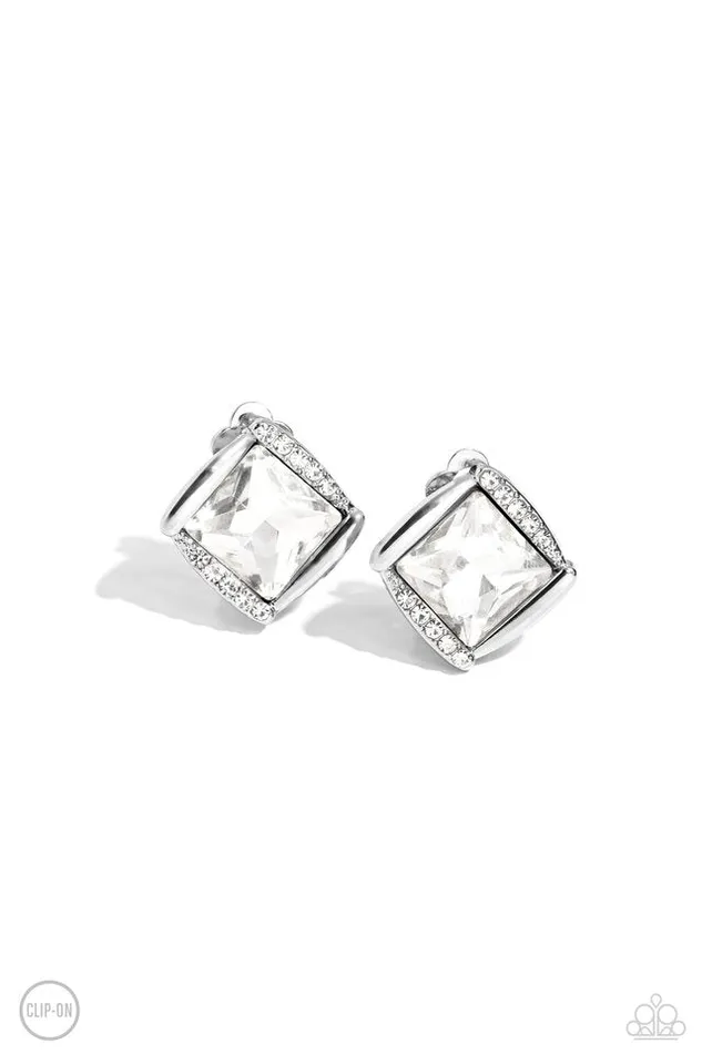 Earrings Paparazzi Jewelry Paparazzi Earring Sparkle Squared White Earrings Paparazzi Jewelry Paparazzi Earring Sparkle Squared White
