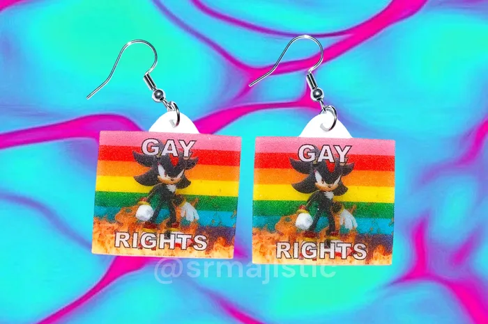 Earrings Sam Makes Things Shadow the Hedgehog Flaming Pride Flag Handmade Earrings Earrings Sam Makes Things Shadow the Hedgehog Flaming Pride Flag Handmade Earrings