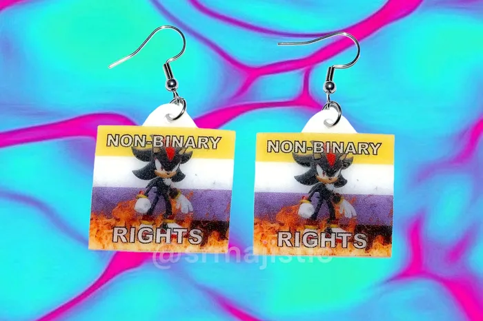 Earrings Sam Makes Things Shadow the Hedgehog Flaming Pride Flag Handmade Earrings