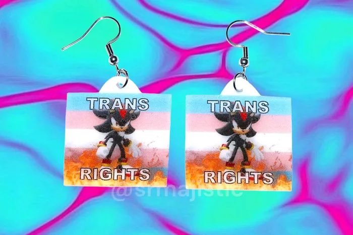 Earrings Sam Makes Things Shadow the Hedgehog Flaming Pride Flag Handmade Earrings