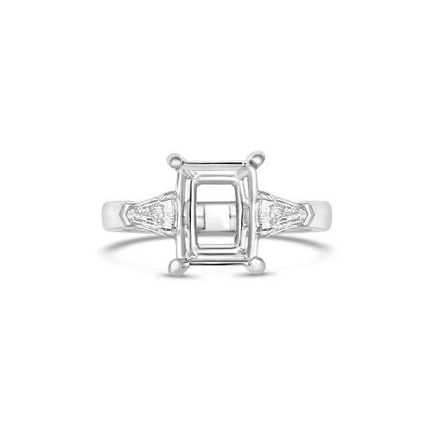 Engagement Collections Rings Platinum Three Stone Ring with Emerald Head and Shield Diamond Sides Engagement Collections Rings Platinum Three Stone Ring with Emerald Head and Shield Diamond Sides