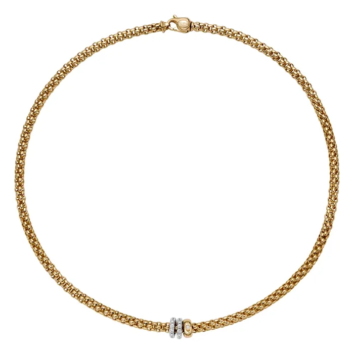 Fope 18K Yellow and White Gold Solo Collection Necklace with Diamond and Gold Rondels 17 inch FOPE Necklaces Fope 18K Yellow and White Gold Solo Collection Necklace with Diamond and Gold Rondels 17 inch FOPE Necklaces