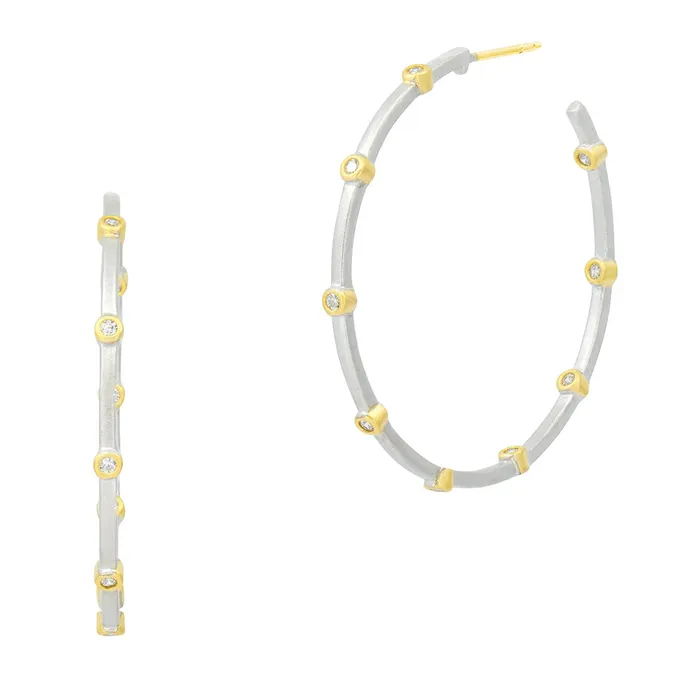 Freida Rothman Signature Thin Bezel Station Hoop Earrings Freida Rothman Earrings