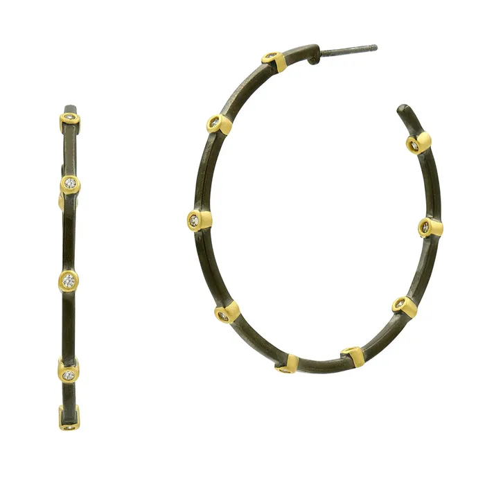 Freida Rothman Signature Thin Bezel Station Hoop Earrings Freida Rothman Earrings