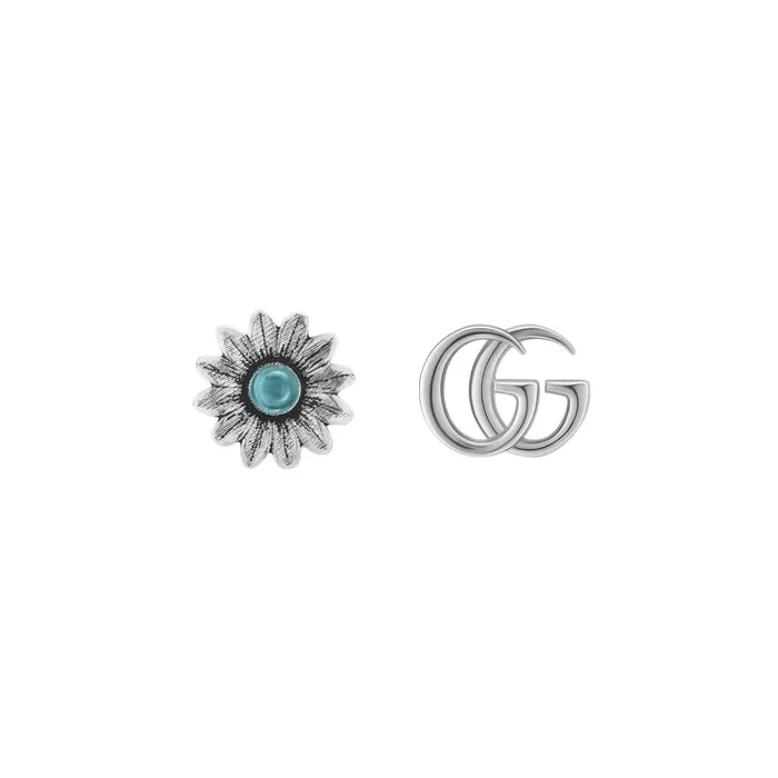 Gucci Sterling Silver GG Marmont Flower GG Earrings with Blue Topaz Gucci Earrings