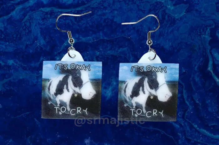 Its Okay to Cry Cow Meme Handmade Earrings Sam Makes Things Earrings