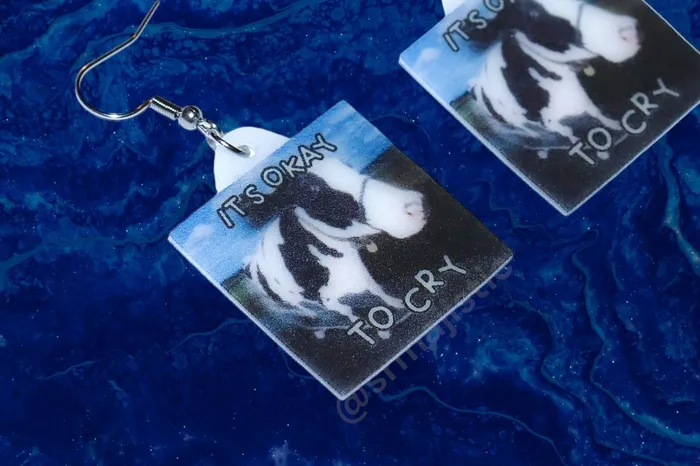 Its Okay to Cry Cow Meme Handmade Earrings Sam Makes Things Earrings