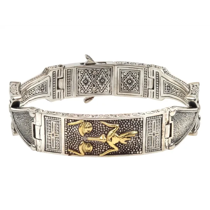 Konstantino Mens Stavros Silver and 18K Gold Etched Cuff Bracelet with Cross Sides and Accents Konstantino Bracelets Konstantino Mens Stavros Silver and 18K Gold Etched Cuff Bracelet with Cross Sides and Accents Konstantino Bracelets