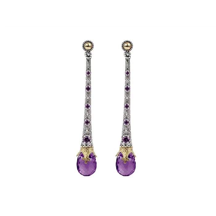 Konstantino Pythia Silver and 18K Gold Amethyst Dangle Earrings Konstantino Earrings