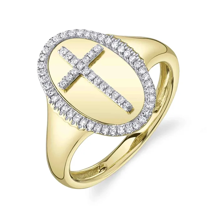 Meierotto Jewelers Rings 14K Yellow Gold Oval Diamond Cross Ring