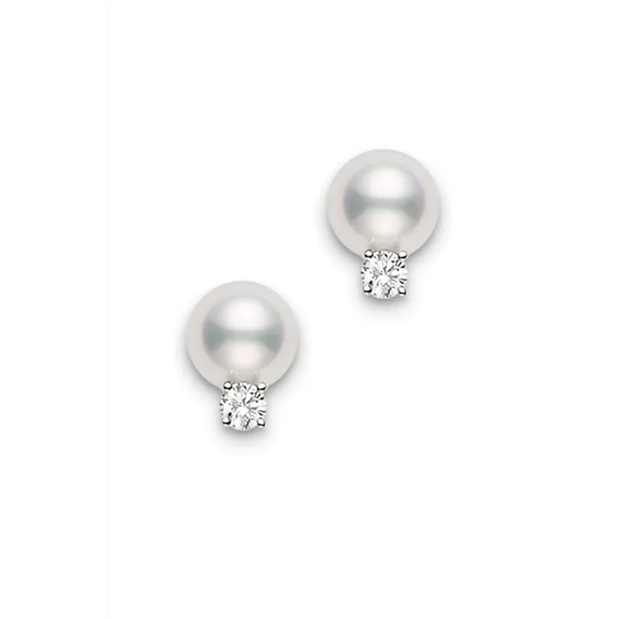 Mikimoto Earrings Mikimoto 18K White Gold Pearl Diamond Stud Earrings