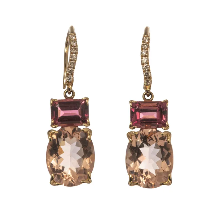 Mini Collection Earrings Morganite Pink Tourmaline 14K Gold River Earrings Mini Collection Earrings Morganite Pink Tourmaline 14K Gold River Earrings