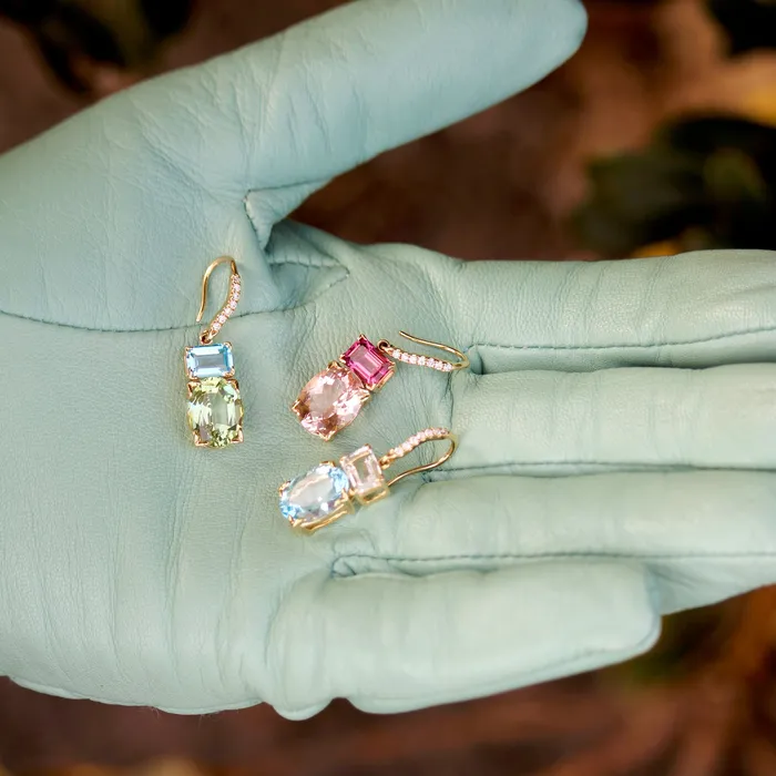 Mini Collection Earrings Morganite Pink Tourmaline 14K Gold River Earrings