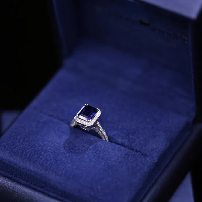 Natural Blue Sapphire Emerald Cut Three Stone Ring Set in 18K White Gold 410ct tw Diamond Source NYC Rings Natural Blue Sapphire Emerald Cut Three Stone Ring Set in 18K White Gold 410ct tw Diamond Source NYC Rings