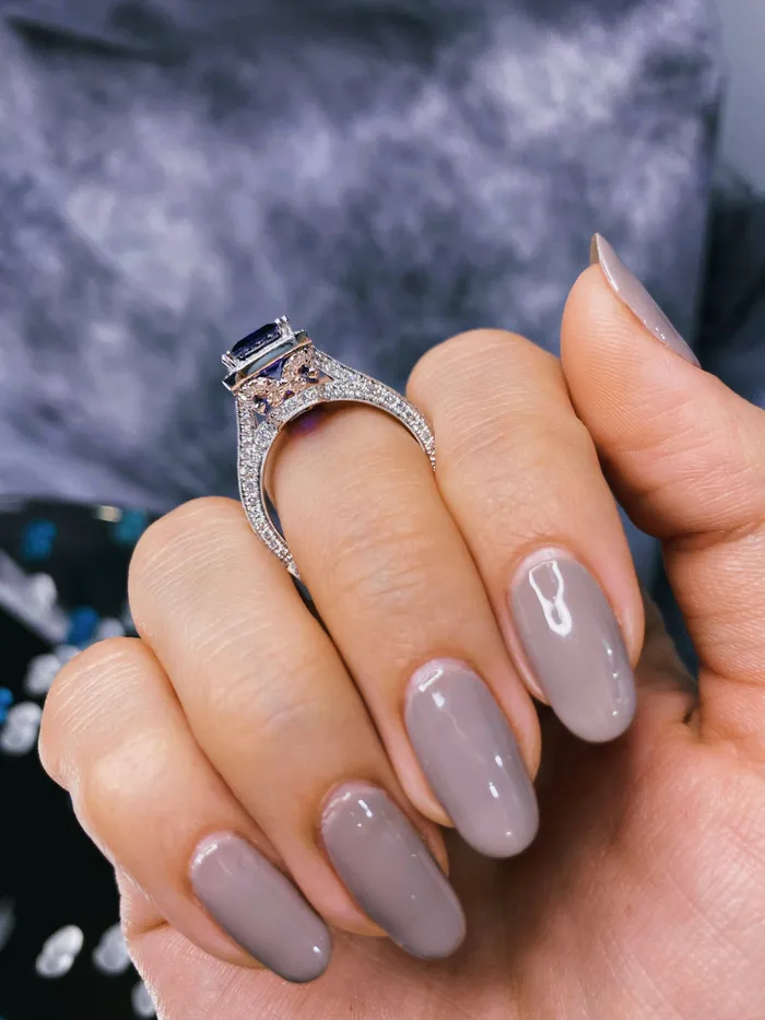 Natural Blue Sapphire Emerald Cut Three Stone Ring Set in 18K White Gold 410ct tw Diamond Source NYC Rings