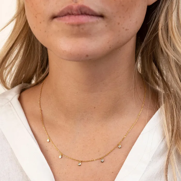 Necklaces 14k 5 Diamond Necklace 2mm RG