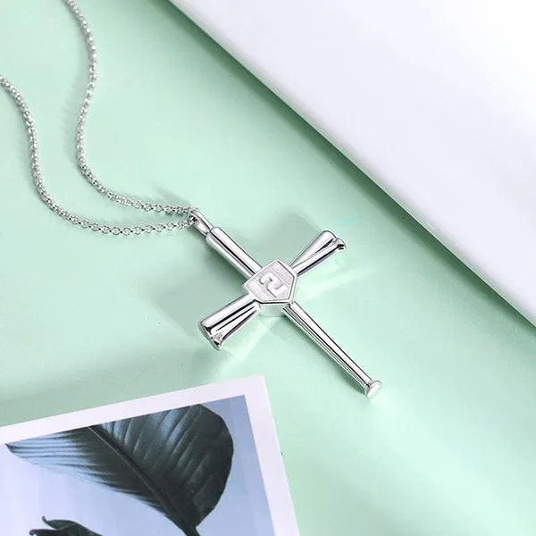 Necklaces Belbren Baseball Bat Pendant Necklace with Custom Initial and Number in Sterling Silver or Gold Plated