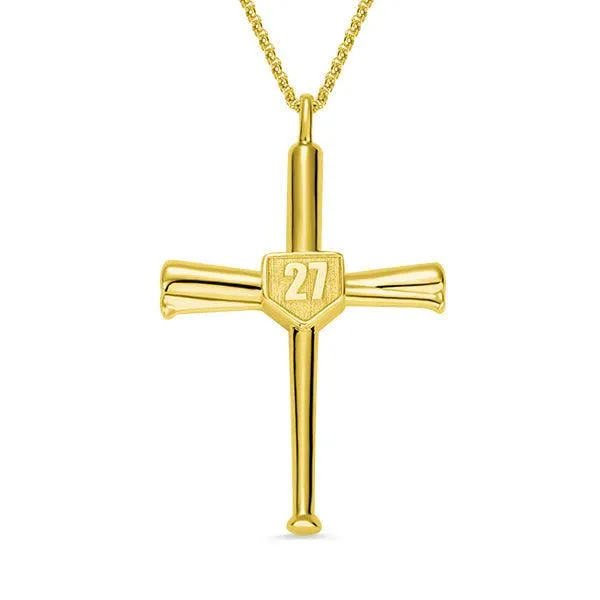 Necklaces Belbren Baseball Bat Pendant Necklace with Custom Initial and Number in Sterling Silver or Gold Plated