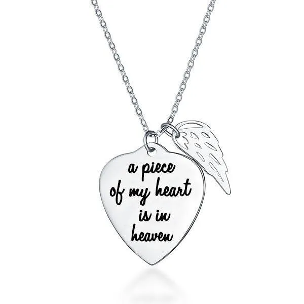 Necklaces Belbren Personalized Memorial Heart Necklace with Angel Wing Charm in Sterling Silver Custom Engraved Remembrance Jewelry Necklaces Belbren Personalized Memorial Heart Necklace with Angel Wing Charm in Sterling Silver Custom Engraved Remembrance Jewelry