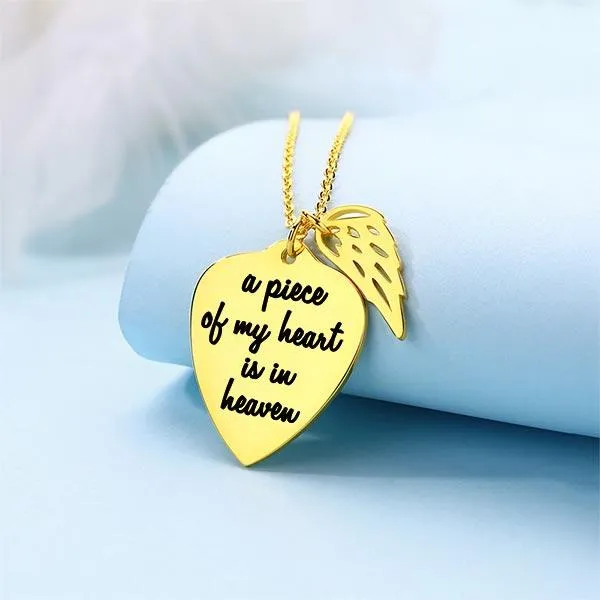 Necklaces Belbren Personalized Memorial Heart Necklace with Angel Wing Charm in Sterling Silver Custom Engraved Remembrance Jewelry