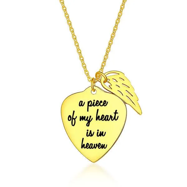 Necklaces Belbren Personalized Memorial Heart Necklace with Angel Wing Charm in Sterling Silver Custom Engraved Remembrance Jewelry