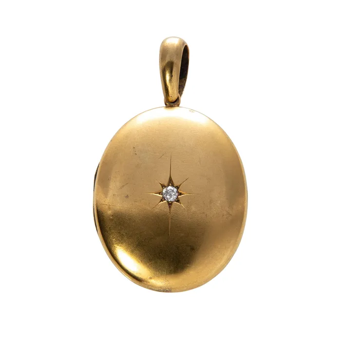 Necklaces Croghans Victorian Diamond 15K Yellow Gold Oval Locket Pendant Necklaces Croghans Victorian Diamond 15K Yellow Gold Oval Locket Pendant