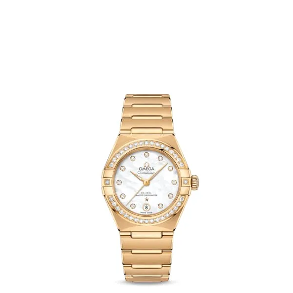 Omega Bracelets Omega Constellation 29mm Watch Ref 13155292055002 White Mother of Pearl Diamond Index Dial Diamond Bezel 18K Yellow Gold Bracelet Omega Bracelets Omega Constellation 29mm Watch Ref 13155292055002 White Mother of Pearl Diamond Index Dial Diamond Bezel 18K Yellow Gold Bracelet