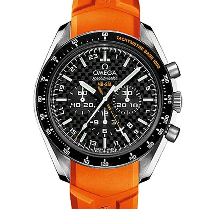 Omega Bracelets Omega Speedmaster HBSIA GMT Chronograph SOLAR IMPULSE 4425mm Watch Ref 32192445201003 Black Dial Orange Rubber Bracelet