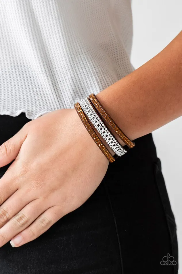 Paparazzi Bracelet Rollin In Rhinestones Brown Paparazzi Jewelry Bracelets