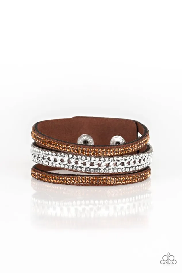 Paparazzi Bracelet Rollin In Rhinestones Brown Paparazzi Jewelry Bracelets