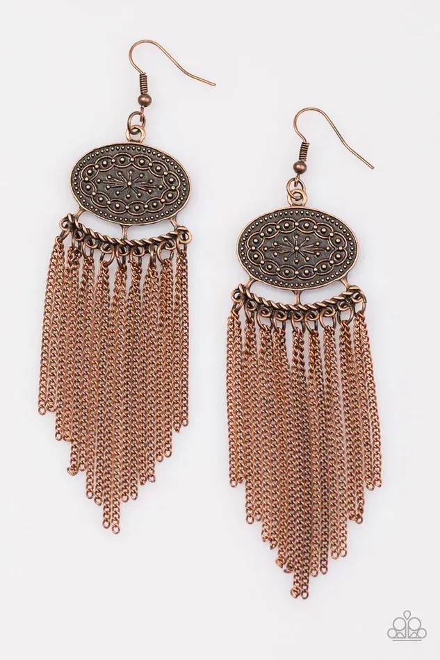 Paparazzi Earring Tantalizing Tassel Copper Paparazzi Jewelry Earrings
