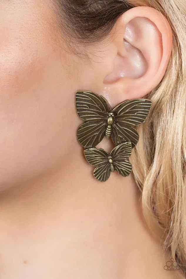 Paparazzi Jewelry Earrings Paparazzi Earring Blushing Butterflies Brass