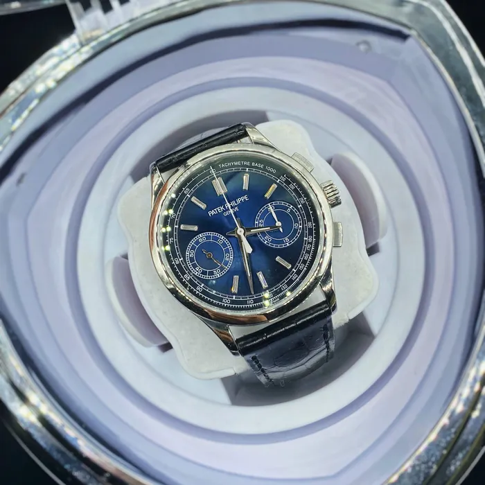 Patek Philippe Watches Patek Philippe Complications Chronograph 395mm Watch Ref 5170P001 Blue Dial Shiny Black Alligator Strap