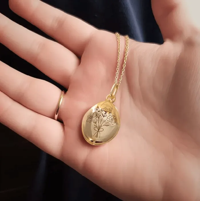 Personalized Family Birth Flower Locket Necklace Engraved Photo Keepsake Jewelry Perfect Mothers Day Gift for Her Belbren Necklaces