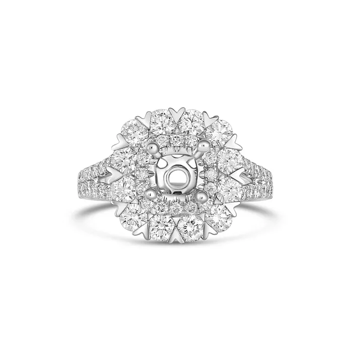 PreStyled Sets 18K White Gold Semi Mount Double Square Halo Split Sides Engagement Collections PreStyled Sets 18K White Gold Semi Mount Double Square Halo Split Sides Engagement Collections
