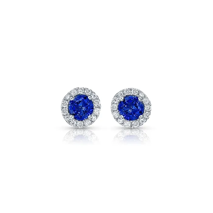 PreStyled Sets CJ Charles Jewelers 18k White Gold Round Brilliant Sapphire and Diamond Studs PreStyled Sets CJ Charles Jewelers 18k White Gold Round Brilliant Sapphire and Diamond Studs