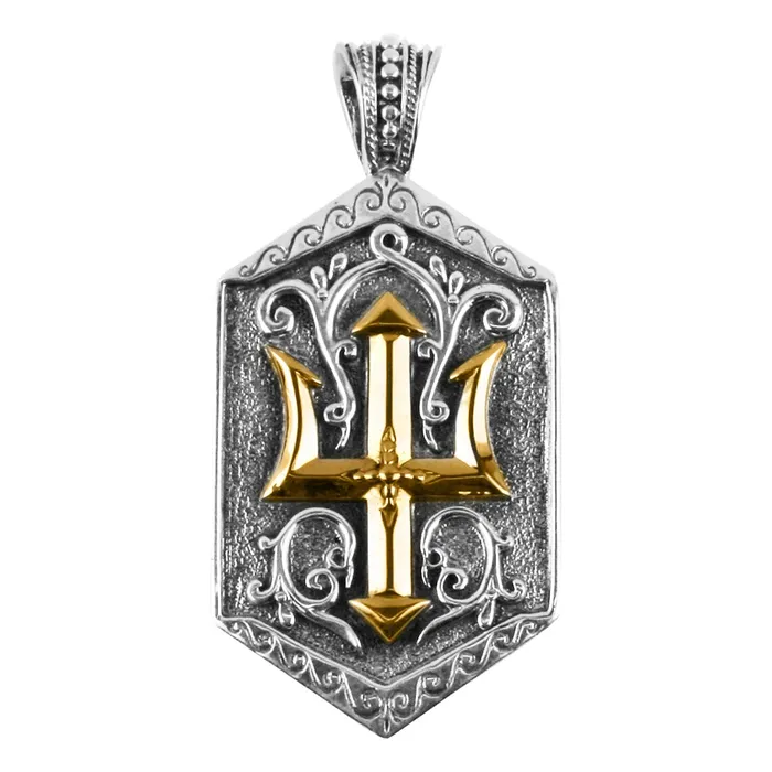 PreStyled Sets Konstantino Mens Poseidon Silver and 18K Gold Trident Pendant Konstantino PreStyled Sets Konstantino Mens Poseidon Silver and 18K Gold Trident Pendant Konstantino