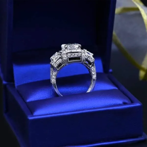 Radiant Cut GIA Certified Natural Diamond Three Stone Engagement Ring Set in 18K White Gold 502ct tw Diamond Source NYC Rings