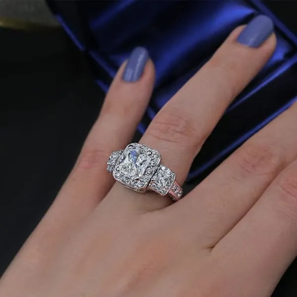 Radiant Cut GIA Certified Natural Diamond Three Stone Engagement Ring Set in 18K White Gold 502ct tw Diamond Source NYC Rings