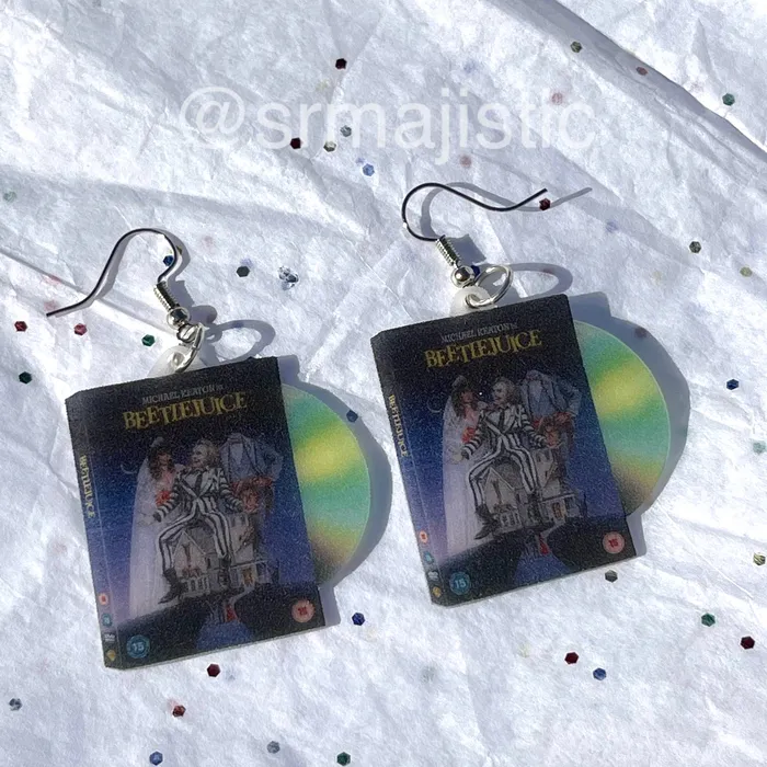 READY TO SHIP Beetlejuice 1988 DVD 2D detailed Handmade Earrings Sam Makes Things Earrings READY TO SHIP Beetlejuice 1988 DVD 2D detailed Handmade Earrings Sam Makes Things Earrings