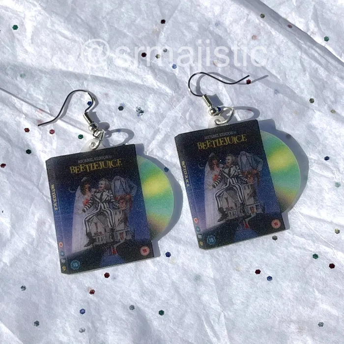 READY TO SHIP Beetlejuice 1988 DVD 2D detailed Handmade Earrings Sam Makes Things Earrings READY TO SHIP Beetlejuice 1988 DVD 2D detailed Handmade Earrings Sam Makes Things Earrings