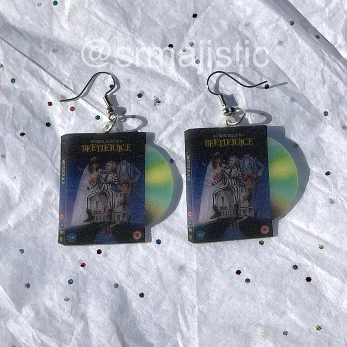 READY TO SHIP Beetlejuice 1988 DVD 2D detailed Handmade Earrings Sam Makes Things Earrings READY TO SHIP Beetlejuice 1988 DVD 2D detailed Handmade Earrings Sam Makes Things Earrings