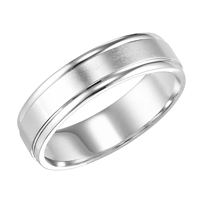 Rings 6mm 14K White Gold Wedding Band with Brushed Center and Polished Round Edges Size 115 Mens Bands Rings 6mm 14K White Gold Wedding Band with Brushed Center and Polished Round Edges Size 115 Mens Bands