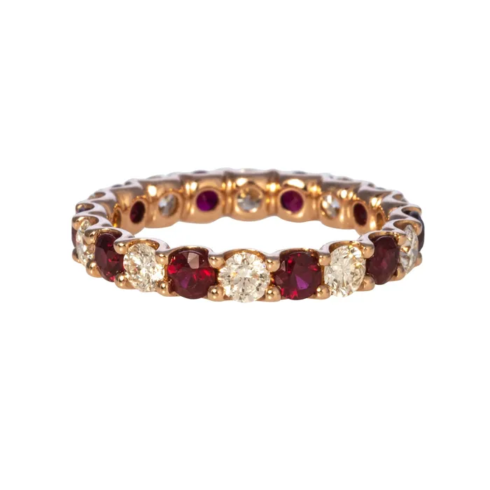 Rings Croghans Ruby Diamond Eternity UProng 14K Rose Gold Band