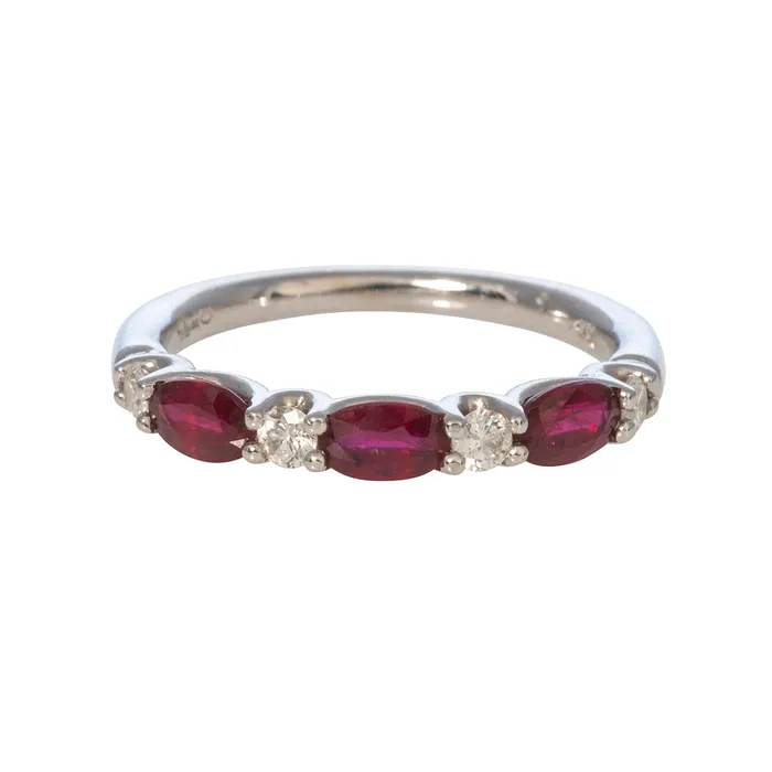 Rings Oval Ruby Round Diamond 18K White Gold Band Croghans